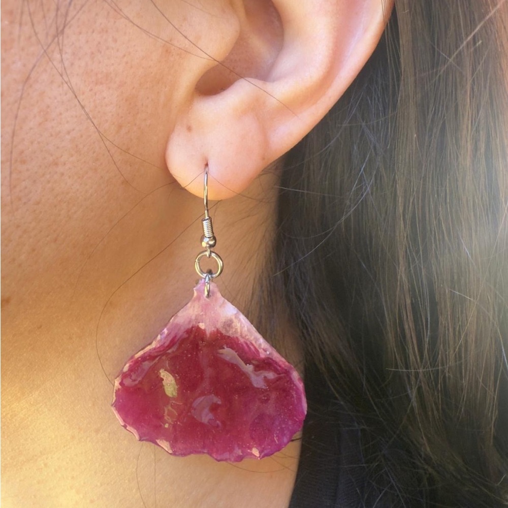 Magenta Petal Earrings Pink Floral Flower Drop Statement Boho Sparkle